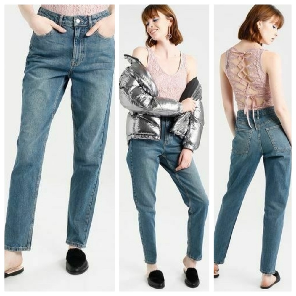 NWT Topshop Mom High Waisted Moto Jeans W 30 L‎ 34